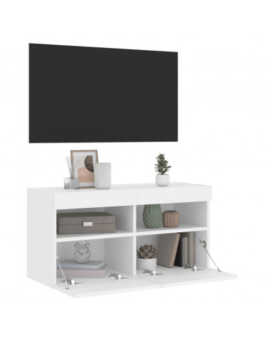 Mobile TV a Parete con Luci LED Bianco 80x30x40 cm