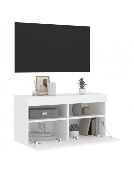 Mobile TV a Parete con Luci LED Bianco 80x30x40 cm