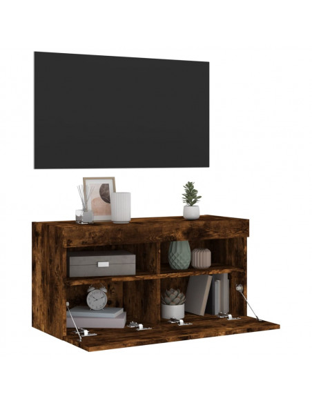 Mobile TV a Parete con Luci LED Rovere Fumo 80x30x40 cm