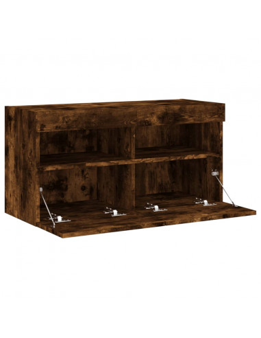 Mobile TV a Parete con Luci LED Rovere Fumo 80x30x40 cm