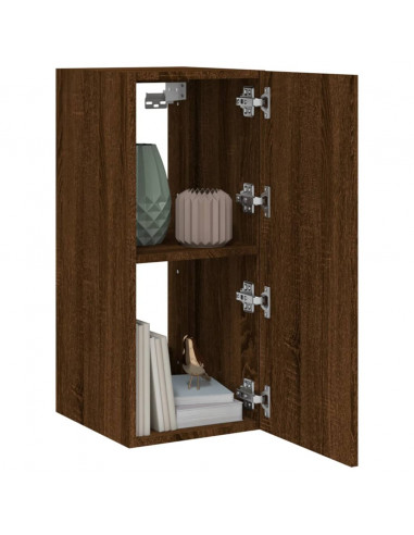 Mobile TV a Parete con Luci LED Rovere Marrone 30,5x35x70 cm