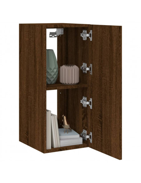 Mobile TV a Parete con Luci LED Rovere Marrone 30,5x35x70 cm