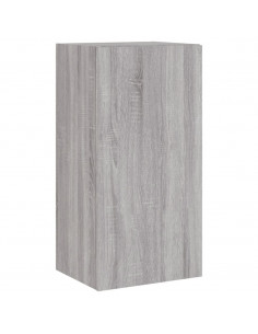 Mobile TV a Parete con Luci LED Grigio Sonoma 40,5x35x80 cm 2