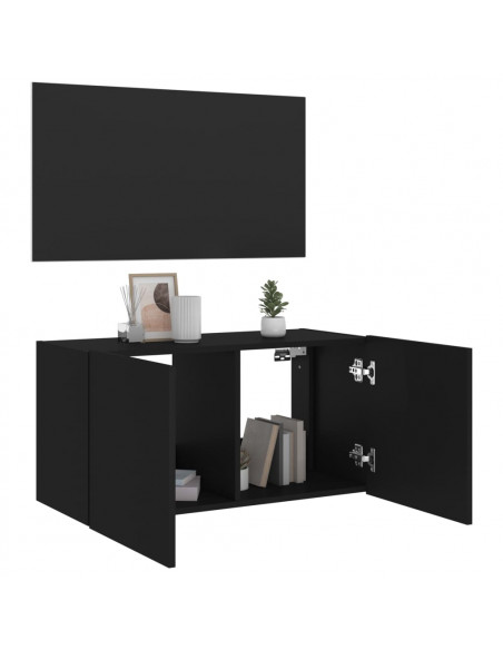 Mobile TV a Parete con Luci LED Nero 80x35x41 cm