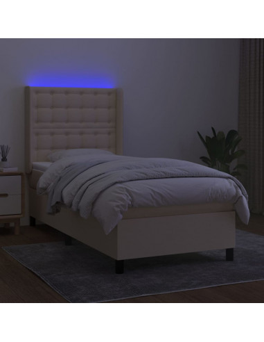 Letto a Molle con Materasso e LED Crema 100x200cm in Tessuto