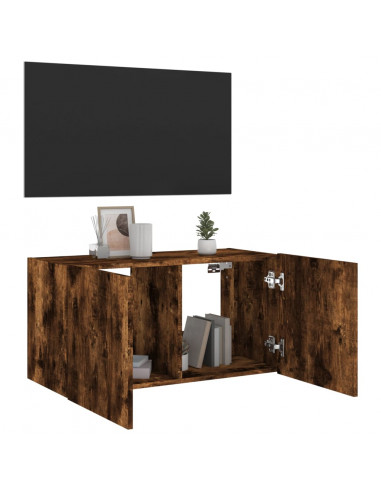 Mobile TV a Parete con Luci LED Rovere Fumo 80x35x41 cm