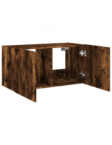 Mobile TV a Parete con Luci LED Rovere Fumo 80x35x41 cm