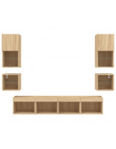 Mobili TV a Muro con LED 8pz Rovere Sonoma Legno Multistrato 2