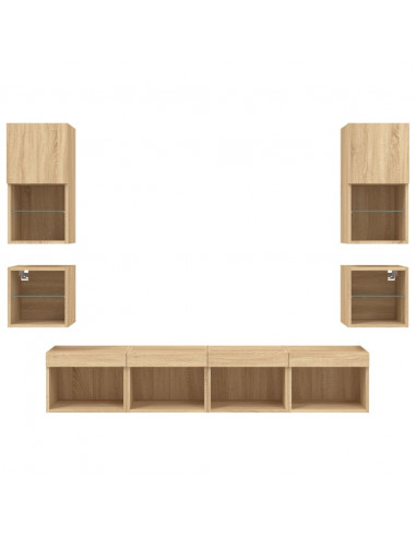 Mobili TV a Muro con LED 8pz Rovere Sonoma Legno Multistrato