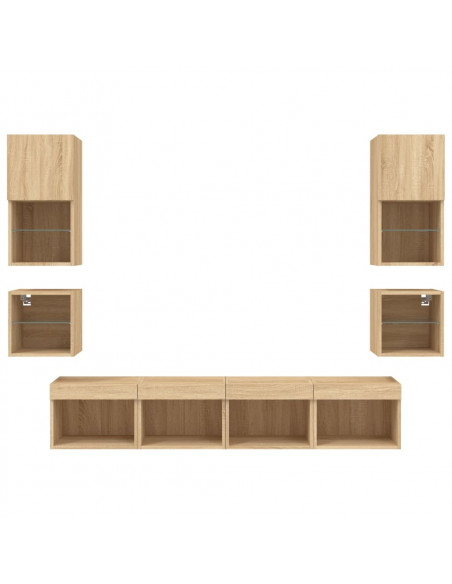Mobili TV a Muro con LED 8pz Rovere Sonoma Legno Multistrato