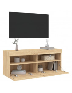 Mobile TV a Parete con Luci LED Rovere Sonoma 100x30x40 cm 2