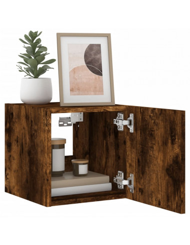 Mobile TV a Parete con Luci LED Rovere Fumo 30,5x35x30 cm