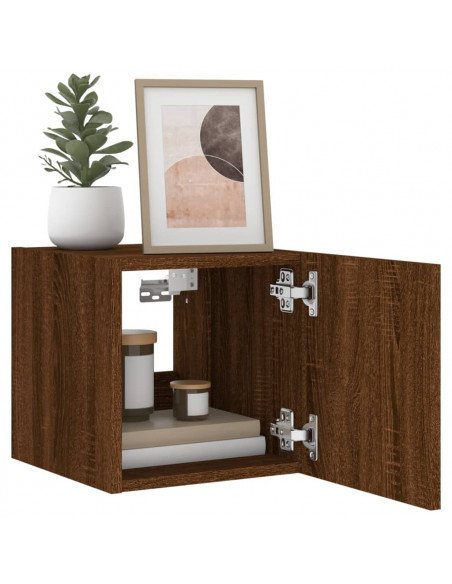 Mobile TV a Parete con Luci LED Rovere Marrone 30,5x35x30 cm