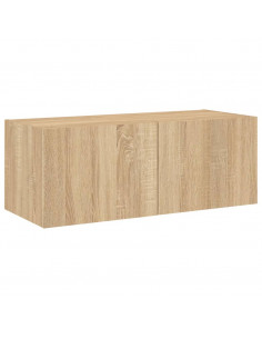 Mobile TV a Parete con Luci LED Rovere Sonoma 80x35x31 cm 2