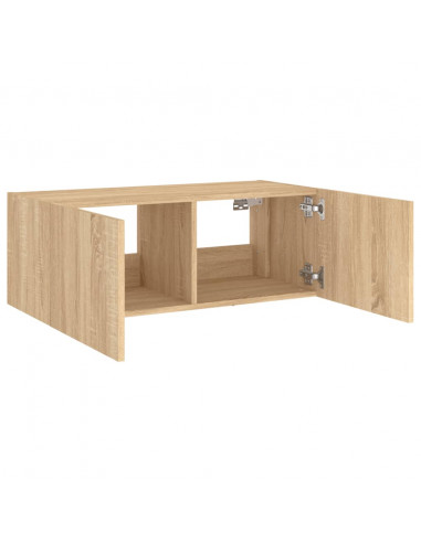 Mobile TV a Parete con Luci LED Rovere Sonoma 80x35x31 cm