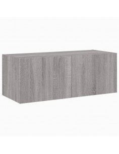 Mobile TV a Parete con Luci LED Grigio Sonoma 80x35x31 cm 2