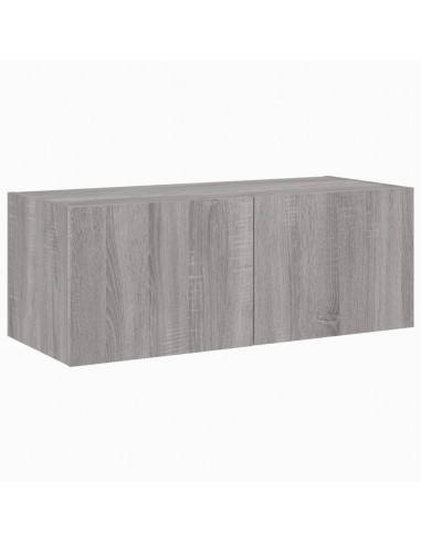 Mobile TV a Parete con Luci LED Grigio Sonoma 80x35x31 cm