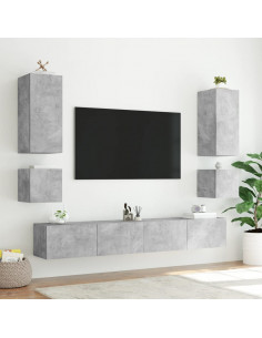 Mobile TV a Parete con Luci LED Grigio Cemento 100x35x31 cm 2