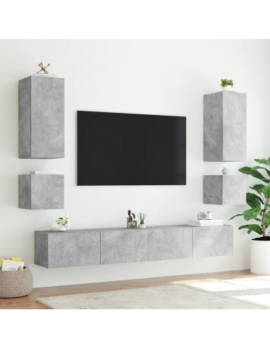 Mobile TV a Parete con Luci LED Grigio Cemento 100x35x31 cm