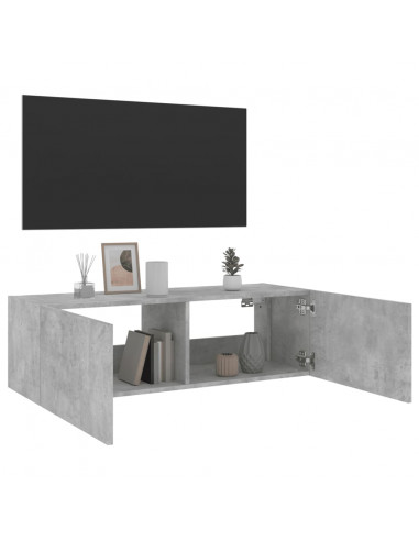 Mobile TV a Parete con Luci LED Grigio Cemento 100x35x31 cm