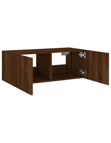 Mobile TV a Parete con Luci LED Rovere Marrone 80x35x31 cm