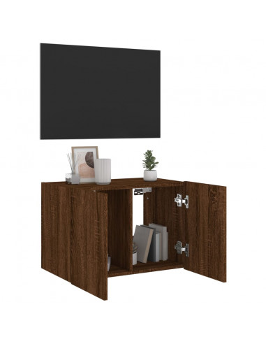 Mobile TV a Parete con Luci LED Rovere Marrone 60x35x41 cm