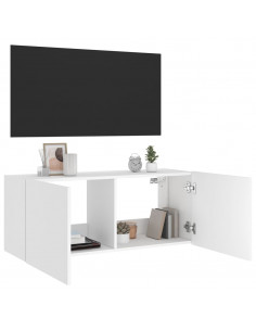 Mobile TV a Parete con Luci LED Bianco 100x35x41 cm 2