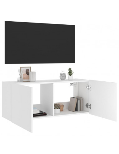 Mobile TV a Parete con Luci LED Bianco 100x35x41 cm