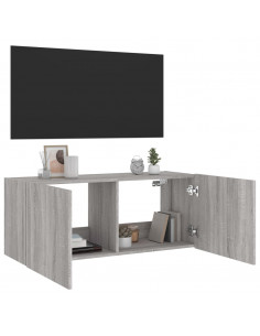 Mobile TV a Parete con Luci LED Grigio Sonoma 100x35x41 cm 2