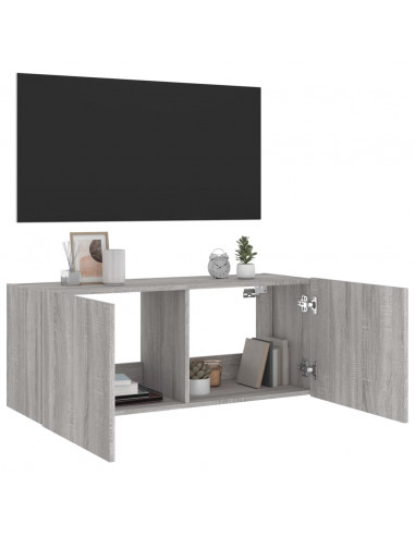 Mobile TV a Parete con Luci LED Grigio Sonoma 100x35x41 cm