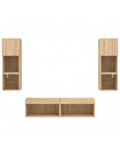 Mobili TV a Muro con LED 6pz Rovere Sonoma Legno Multistrato 2
