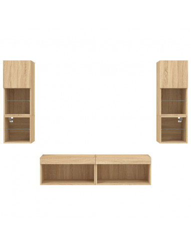 Mobili TV a Muro con LED 6pz Rovere Sonoma Legno Multistrato