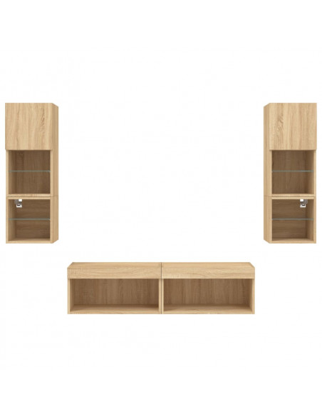 Mobili TV a Muro con LED 6pz Rovere Sonoma Legno Multistrato