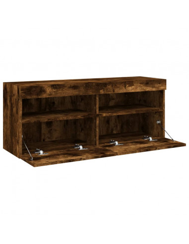 Mobile TV a Parete con Luci LED Rovere Fumo 100x30x40 cm