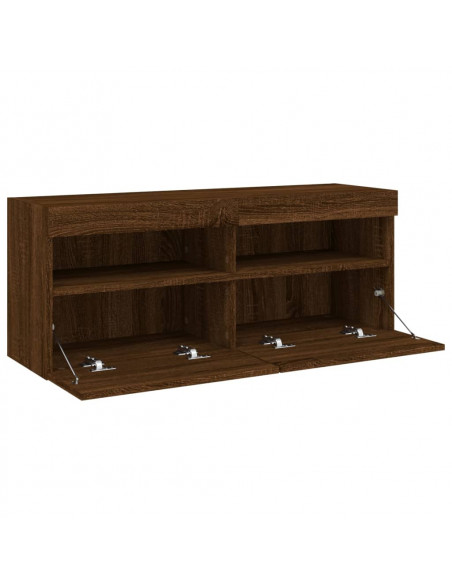 Mobile TV a Parete con Luci LED Rovere Marrone 100x30x40 cm