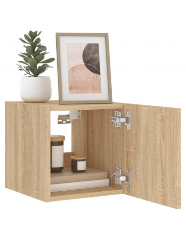 Mobile TV a Parete con Luci LED Rovere Sonoma 30,5x35x80 cm