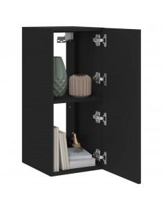Mobile TV a Parete con Luci LED Nero 30,5x35x70 cm 2