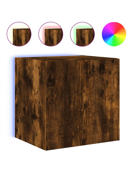 Mobili TV a Parete con Luci LED 2pz Rovere Fumo 40,5x35x40 cm