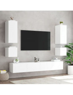 Mobile TV a Parete con Luci LED Bianco 100x35x31 cm 2