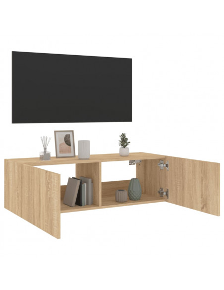 Mobile TV a Parete con Luci LED Rovere Sonoma 100x35x31 cm