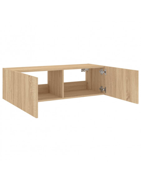 Mobile TV a Parete con Luci LED Rovere Sonoma 100x35x31 cm
