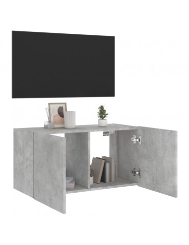 Mobile TV a Parete con Luci LED Grigio Cemento 80x35x41 cm