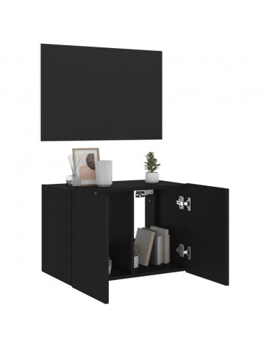 Mobile TV a Parete con Luci LED Nero 60x35x41 cm