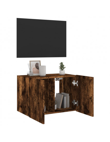 Mobile TV a Parete con Luci LED Rovere Fumo 60x35x41 cm