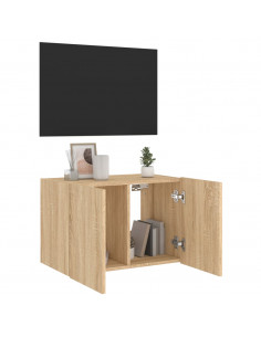 Mobile TV a Parete con Luci LED Rovere Sonoma 60x35x41 cm 2