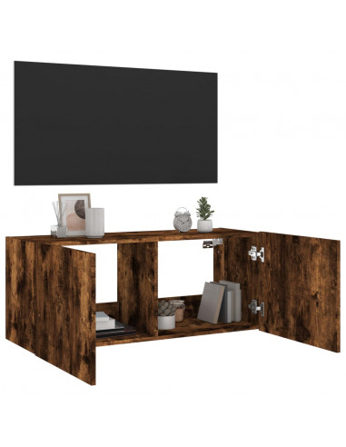 Mobile TV a Parete con Luci LED Rovere Fumo 100x35x41 cm