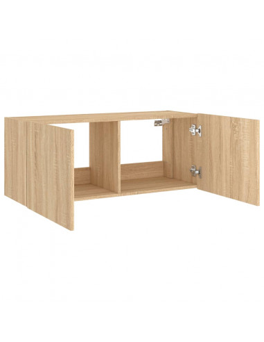 Mobile TV a Parete con Luci LED Rovere Sonoma 100x35x41 cm