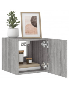 Mobile TV a Parete con Luci LED Grigio Sonoma 30,5x35x30 cm 2