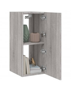 Mobile TV a Parete con Luci LED Grigio Sonoma 30,5x35x70 cm 2