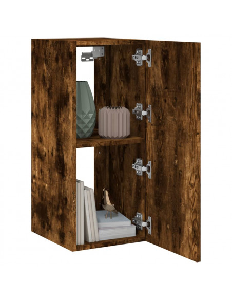 Mobile TV a Parete con Luci LED Rovere Fumo 30,5x35x70 cm